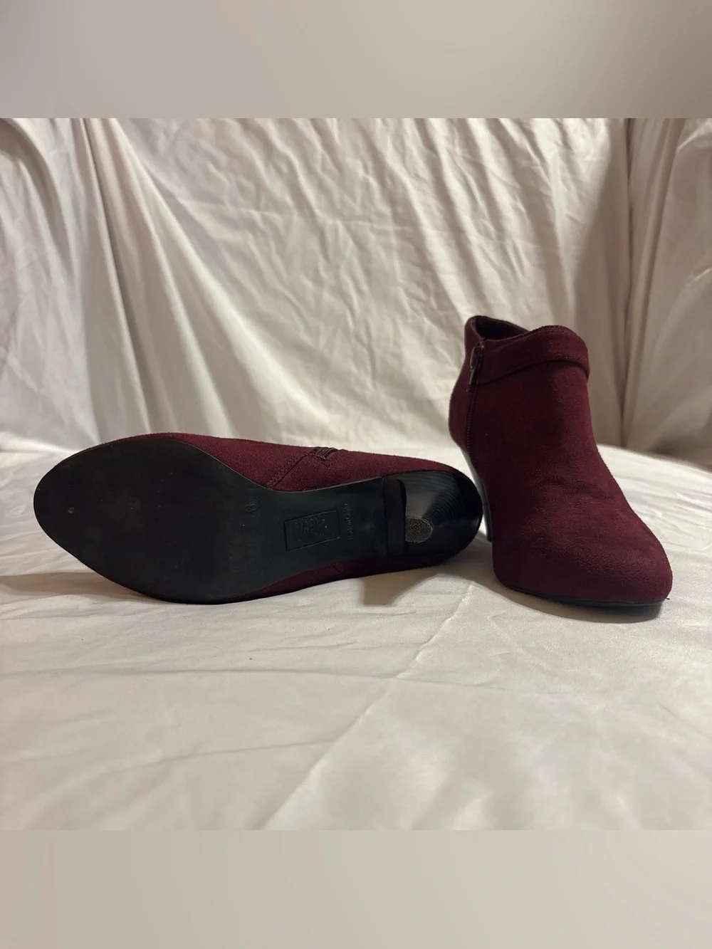 Women's Burgundy Suede Ankle Booties with Heel